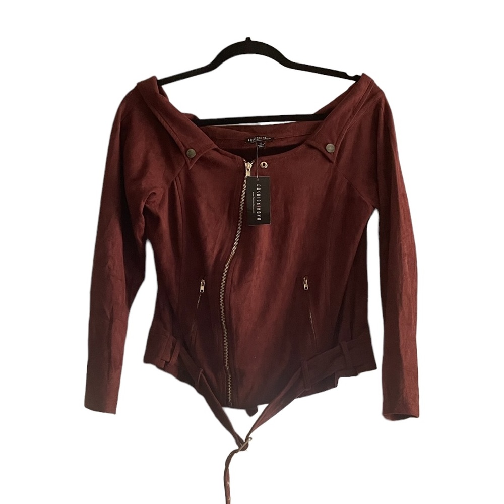Faux suede off shoulder jacket